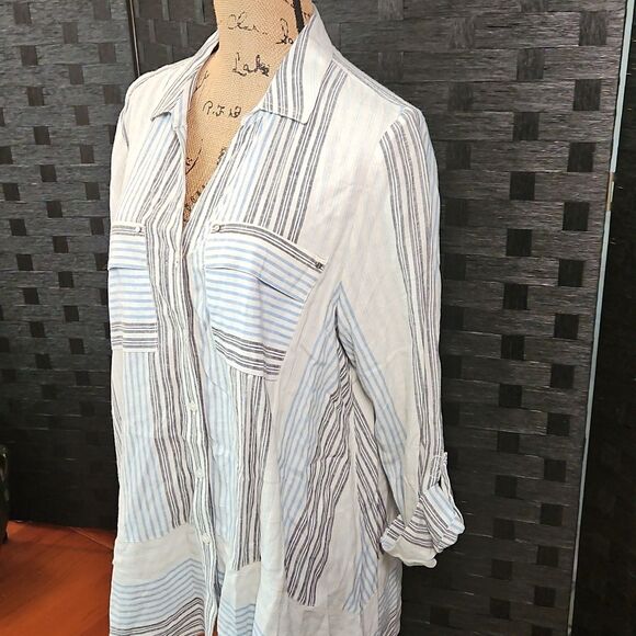 Jones New York Striped Linen Blend Top Size XL - Picture 3 of 10